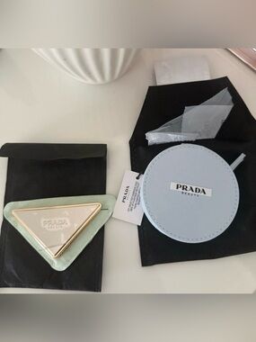 Prada Beauty Light Blue Round Card & Key Holder ( Prada Triangle Key Mirror)